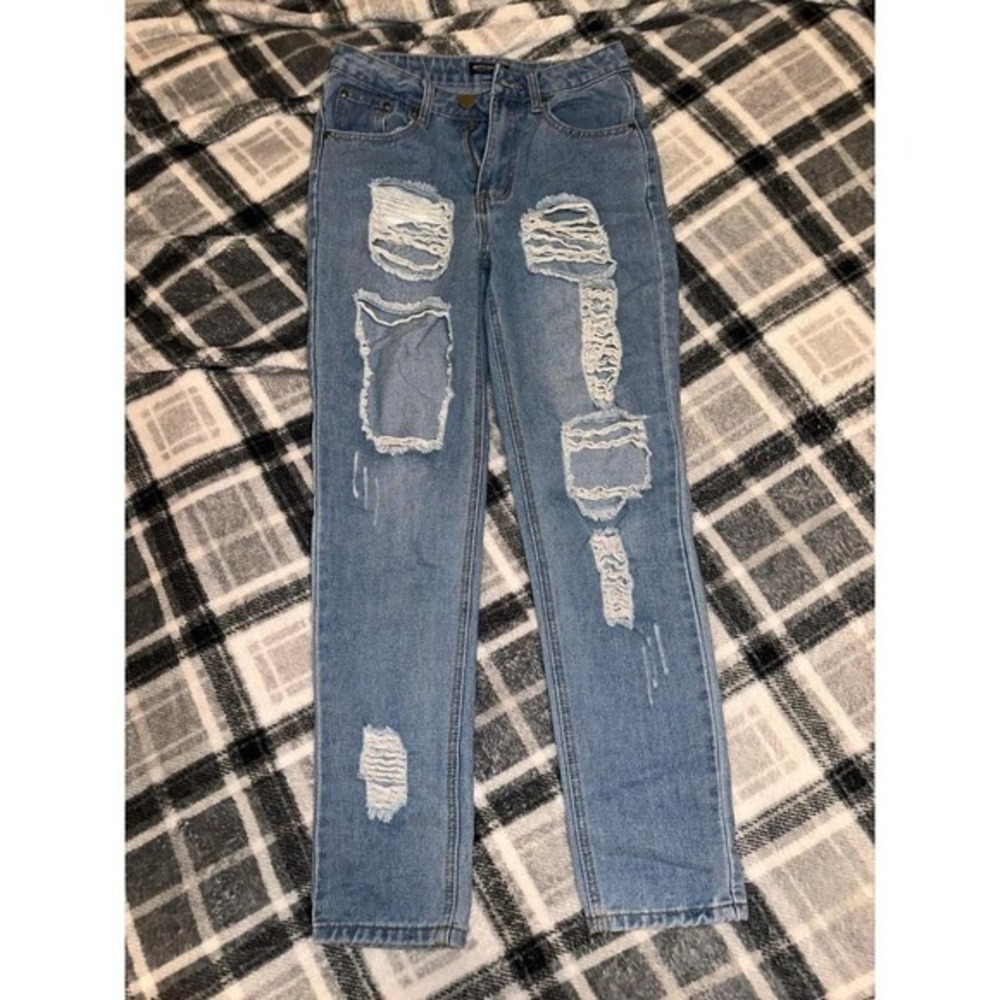 Nasty Gal Collection Ripped Jeans Size‎ 4 Blue Distressed (H6)